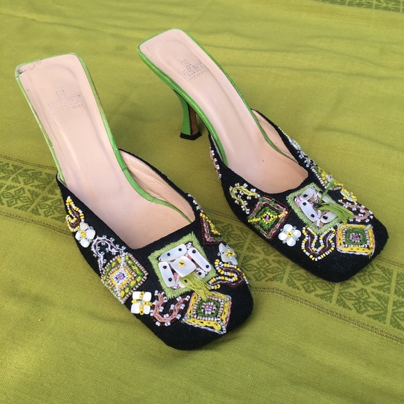 *ON HOLD* Vintage 90’s *Fendi* Beaded Square Toe Heels~ * - Picture 1 of 7